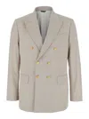 Reveres 1949 Beige Double Breasted Jacket With Peak Lapels In Virgin Wool And Cotton Blend Woman In Multi