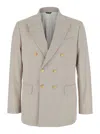 Reveres 1949 Beige Double Breasted Jacket With Peak Lapels In Virgin Wool And Cotton Blend Woman In Multi