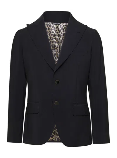 Reveres 1949 Black Single-breasted Blazer In Viscose Blend Man
