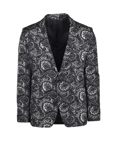 Reveres 1949 Black White Cotton Elastane Rounded Jacket