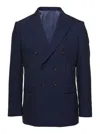 Reveres 1949 Blue Double-breasted Blazer With Pointed Reverses In Wool And Cotton Blend Man In Blue