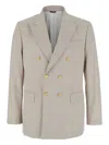 Reveres 1949 Beige Double Breasted Jacket With Peak Lapels In Virgin Wool And Cotton Blend Woman In Multi