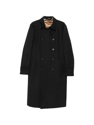 Reveres 1949 Double-breasted High-neck Coat In Black
