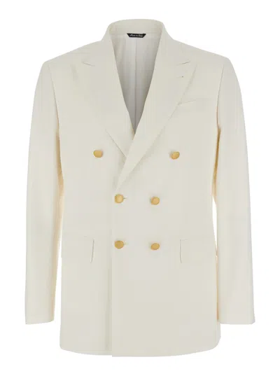 Reveres 1949 Double-breasted Jacket With Peak Revers In Virgin Wool Blend And Cotton In White