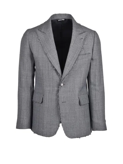 Reveres 1949 Grey Raw Cut Tailored Wool-blend Jacket In Gray