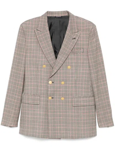 Reveres 1949 Prince Of Wales Check Blazer In Beige