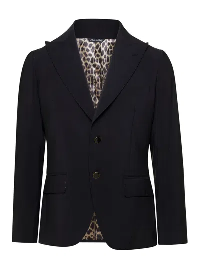 Reveres 1949 Regular-fit Single-breasted Blazer With Notched Lapels In Black