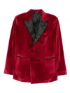 Reveres 1949 Velvet Double-breasted Jacket In Red