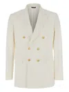 Reveres 1949 White Double Breasted Jacket With Peak Lapels In Virgin Wool And Cotton Blend Woman In Multi