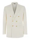 Reveres 1949 White Double Breasted Jacket With Peak Lapels In Virgin Wool And Cotton Blend Woman In Multi