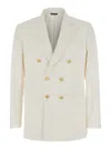 Reveres 1949 White Double Breasted Jacket With Peak Lapels In Virgin Wool And Cotton Blend Woman In Multi