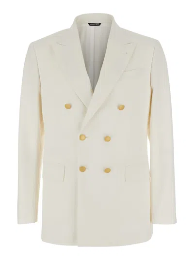 REVERES 1949 WHITE DOUBLE BREASTED JACKET WITH PEAK LAPELS IN VIRGIN WOOL AND COTTON BLEND WOMAN
