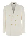 Reveres 1949 White Double Breasted Jacket With Peak Lapels In Virgin Wool And Cotton Blend Woman In Multi