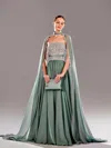 Reverie Couture Draped Shoulder Beaded Gown In Multi