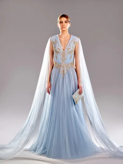 Reverie Couture Embroidered Draping Shoulder Gown