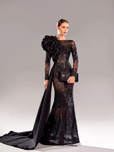 Reverie Couture Illusion Embroidery Gown In Multi