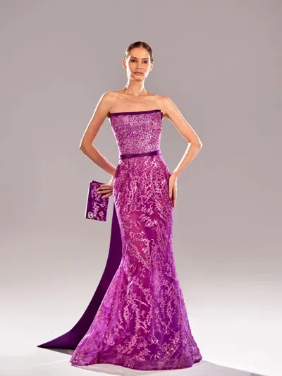 Reverie Couture Strapless Embroidered Gown In Multi