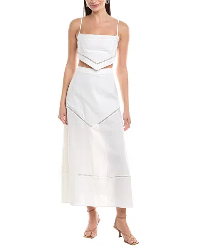 Reveriee 2pc Linen-blend Top & Skirt Set In White