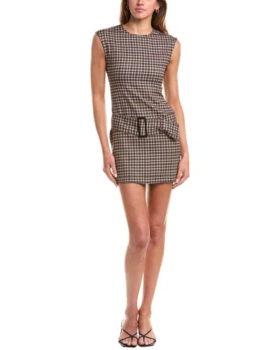 Reveriee Belted Mini Sheath Dress In Brown