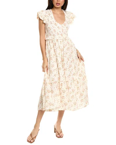 Reveriee Cap Sleeve Midi Dress In Neutral