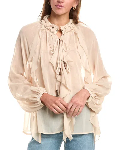 Reveriee Chiffon Ruffle Blouse In Neutral