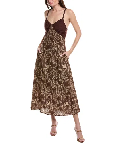 Reveriee Linen-blend Maxi Dress In Brown
