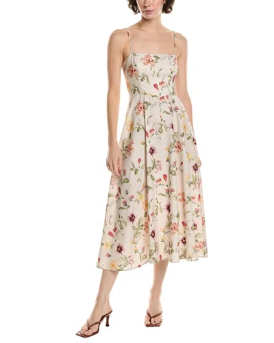 Reveriee Linen-blend Midi Dress In Brown