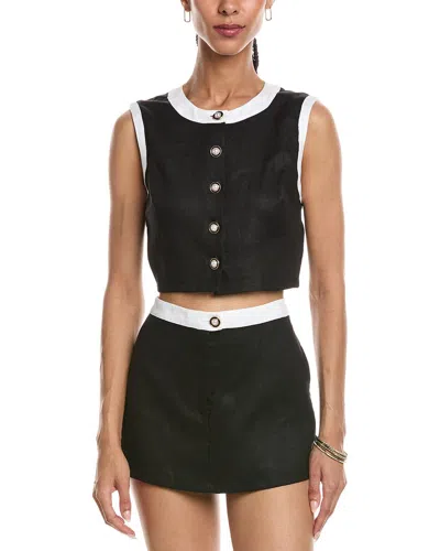 Reveriee Linen Halter Neck Top In Black