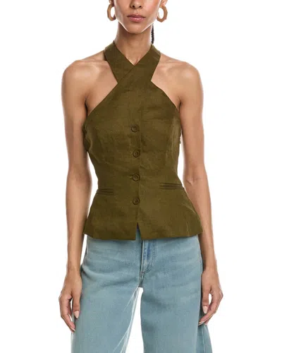Reveriee Linen Halter Neck Top In Green