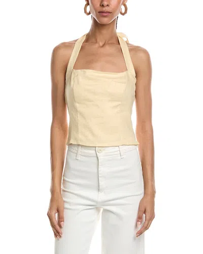 Reveriee Linen Halter Neck Top In Yellow