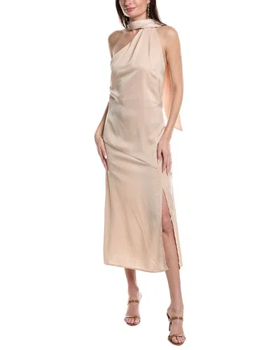 Reveriee One-shoulder Midi Dress In Beige