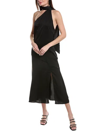Reveriee One-shoulder Midi Dress In Black