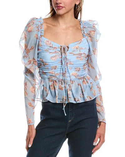 Reveriee Long Sleeve Woven Top In Blue