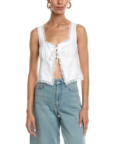 Reveriee Sleeveless Linen Tie Front Top In White