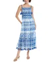 Reveriee Smocked Bodice Midi Dress In Blue
