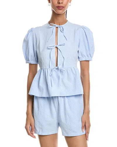 Reveriee Tie Front Top In Blue