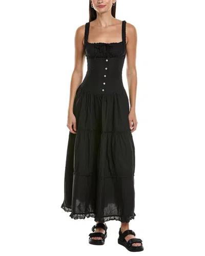 Reveriee Tiered Midi Dress In Black