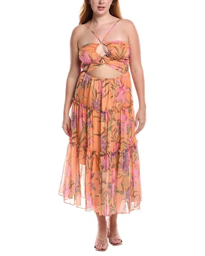 Reveriee Tiered Midi Dress In Orange