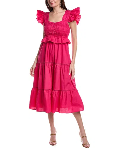 Reveriee Tiered Midi Dress In Pink