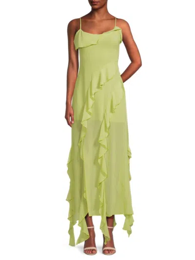 Reveriee Women's Ruffle Sheath Maxi Dress In Lime