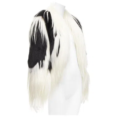 Pre-owned Revillon Black White Rare Goat Rex Rabbit Fur Patchwork Long Sleeve Coat Fr36 S