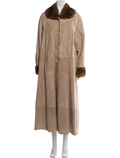 Pre-owned Revillon Lambskin Colorblock Pattern Fur Coat In Neutral