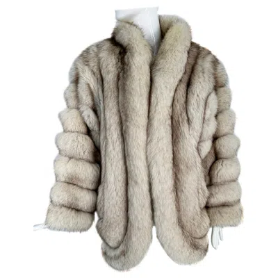 Pre-owned Revillon Silver Fox 3/4 Length Raglan Sleeve Coat 1980s In Brown