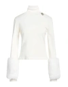 Revise Concept Woman Turtleneck Cream Size L Viscose, Polyester In White