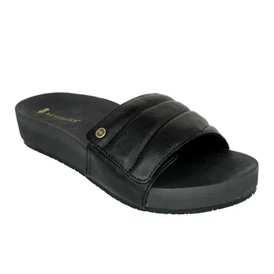 Revitalign Women's  Breezy Deluxe Sandals Black Slip On Open Toe Slide Hawk931