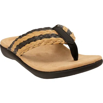 Revitalign Yumi Raffia Flip Flop In Black Tan
