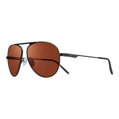 Revo Men's Metro Satin Black Aviator Frame Polarized Sunglasses In Brown