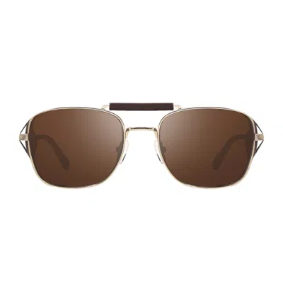 Revo Shiny Gold Crafted Metal Square Sunglasses In Multi