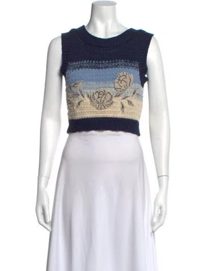 Pre-owned Revolve X Agua Bendita Floral Print Crew Neck Sweater In Blue