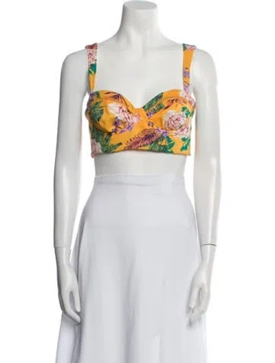 Pre-owned Revolve X Agua Bendita Floral Print Crop Top W/ Tags In Yellow